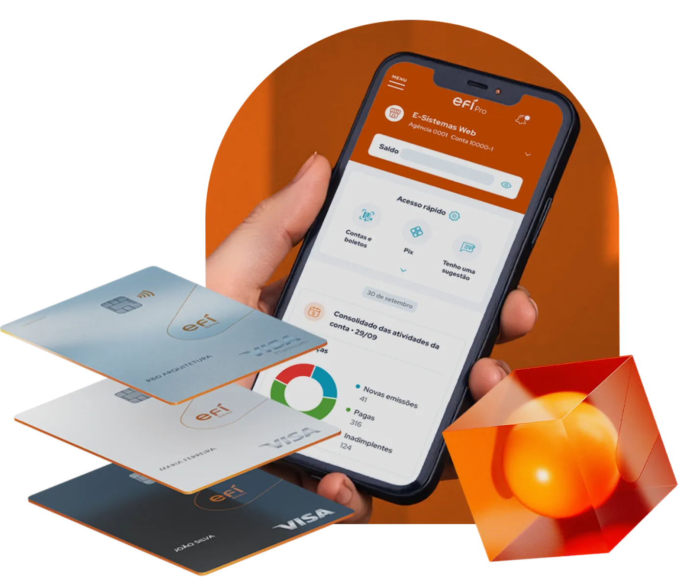 Celular exibindo a tela principal da Conta Digital Efí Bank