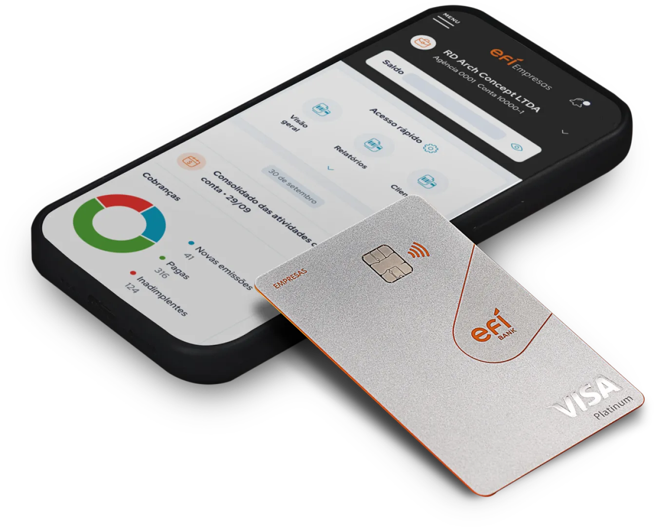 Imagem do cartão de débito e crédito Visa® Platinum da Efí