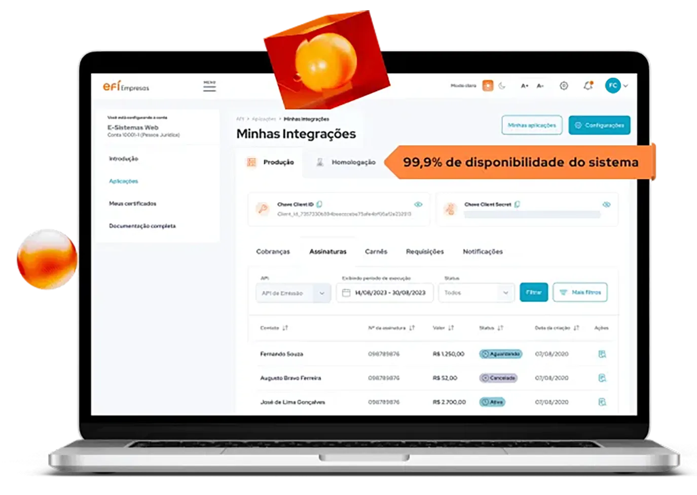 Gerencianmento pela plataforma e app da Efí Bank