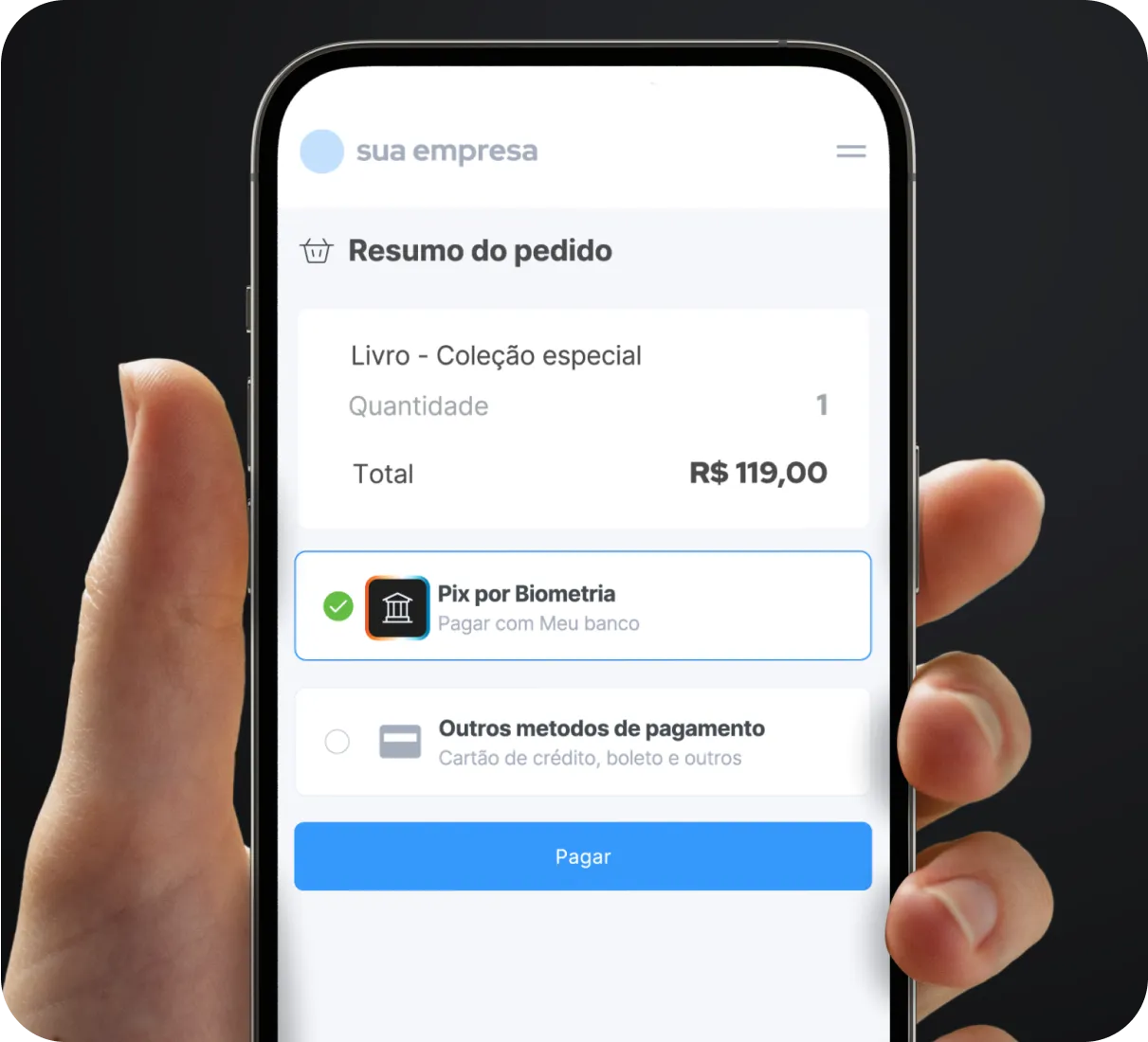 Ao efetuar um pagamento, escolha a opção 'Pix por biometria'