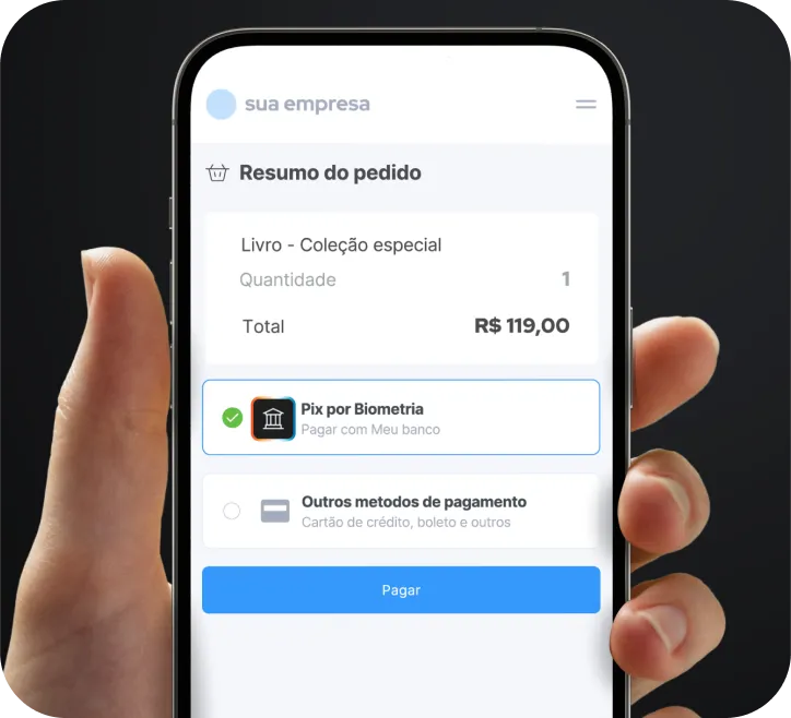 Ao efetuar um pagamento, escolha a opção 'Pix por biometria'