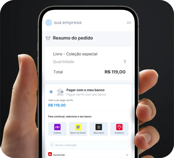 Na tela de pagamento, escolha o seu banco de preferência