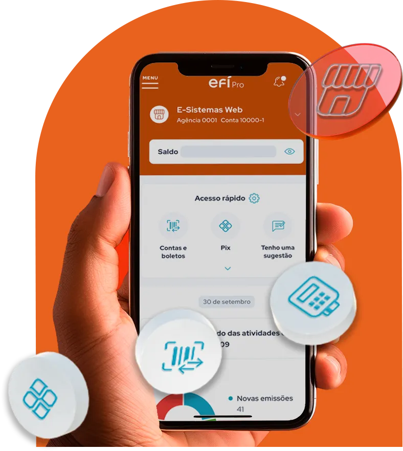 Smartphone com o aplicativo do Efí Bank aberto