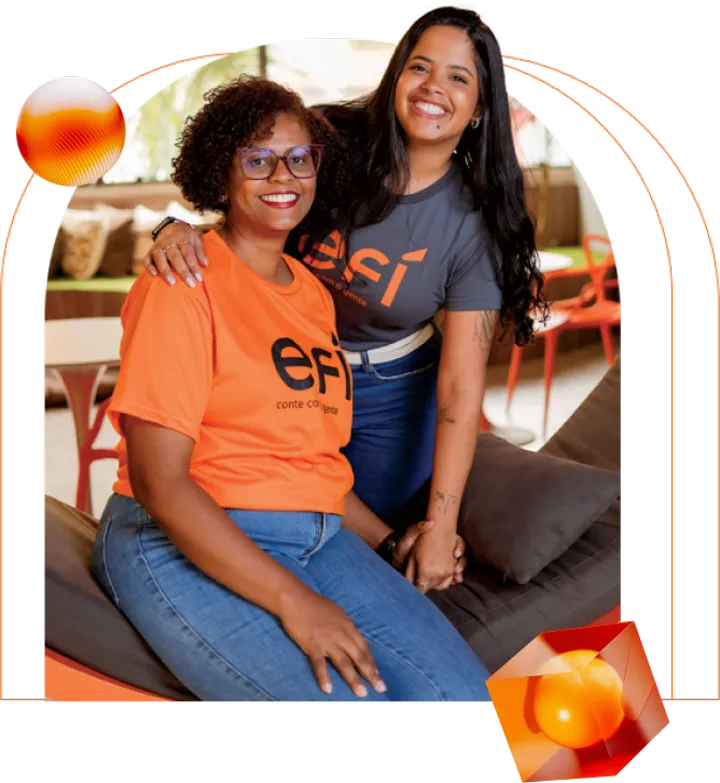 Colaboradoras da Efí sorrindo e se cumprimentado